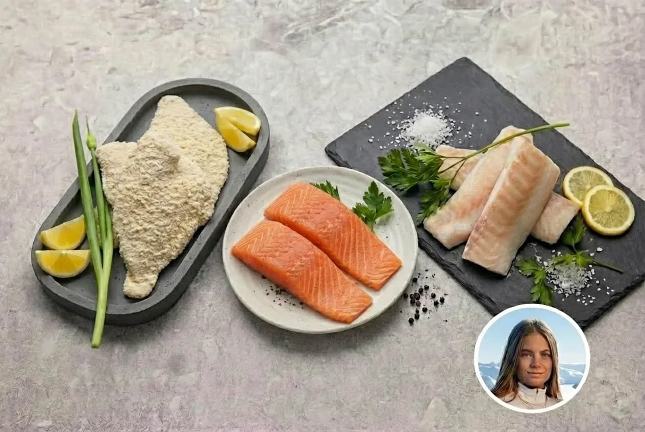 Sjømat fra Fiskebilen anrettet på fat, klar til servering