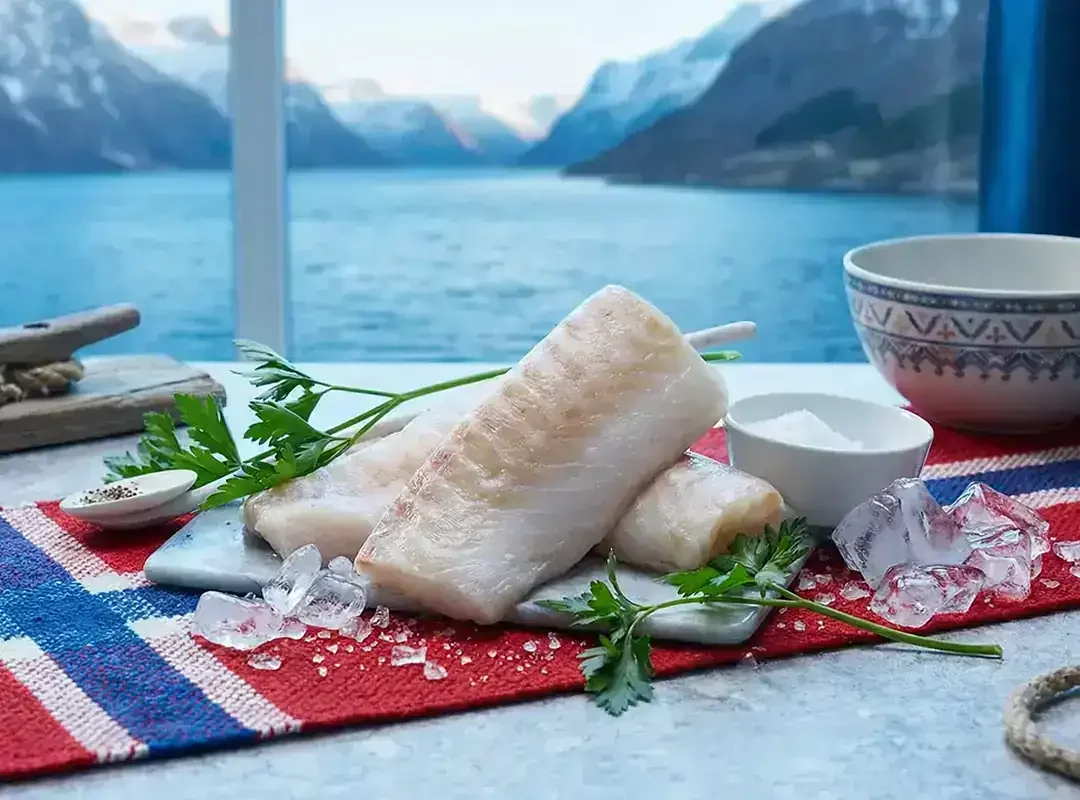 Torskeloin fra norsk kyst, klar for levering med Fiskebilen
